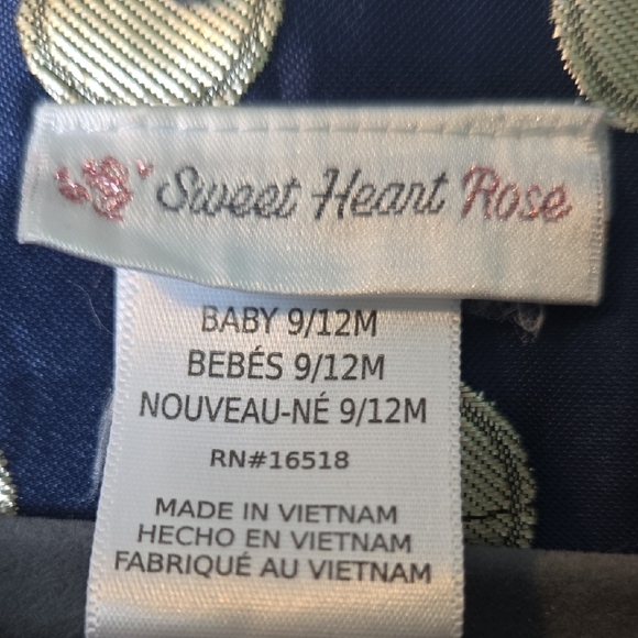 Sweet Heart Rose 9-12 M Navy with Gold Polka Dot Baby Dress w/ Matching Jacket - Picture 6 of 7